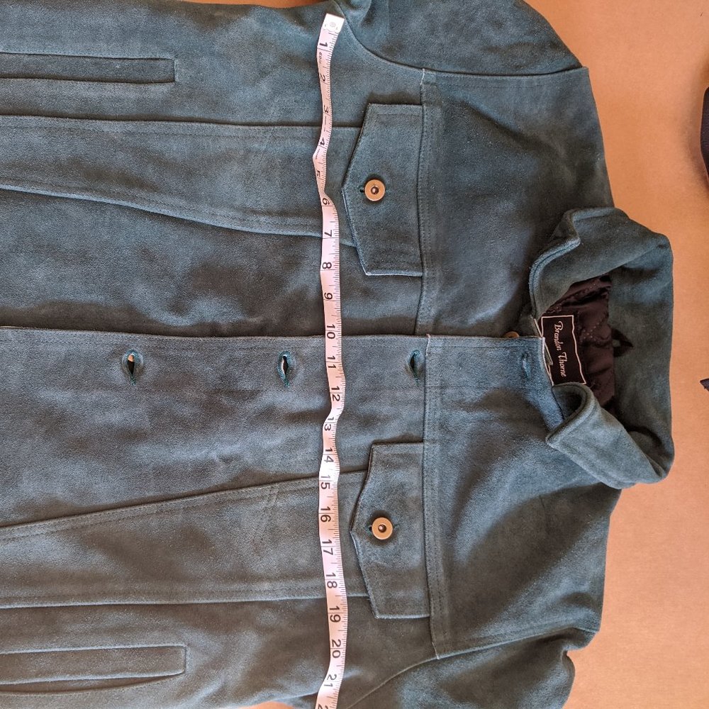 Genuine suede green trucker jacket, men, Medium brandon thorne